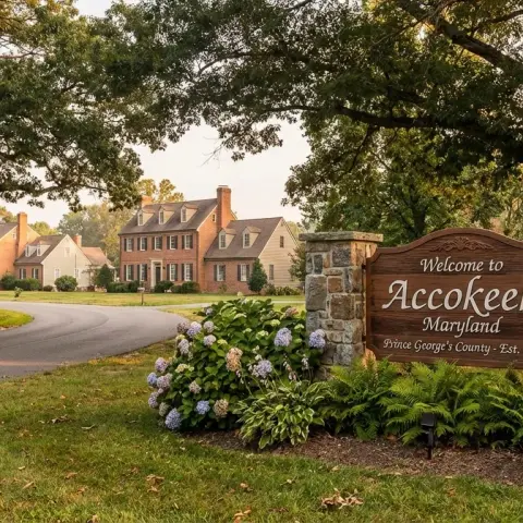 Welcome to Accokeek, Maryland community area with tree-lined streets and brick colonial homes