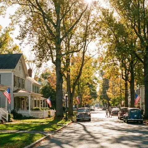 Charming tree-lined street with Victorian homes in Historic Clifton Virginia