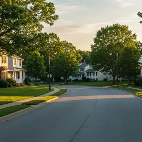 Quiet residential street with houses