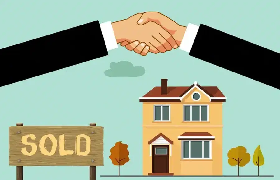 Handshake over a sold house illustration