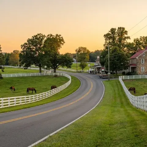 Rolling green hills and rural countryside landscape of Jeffersonton Virginia in Culpeper County