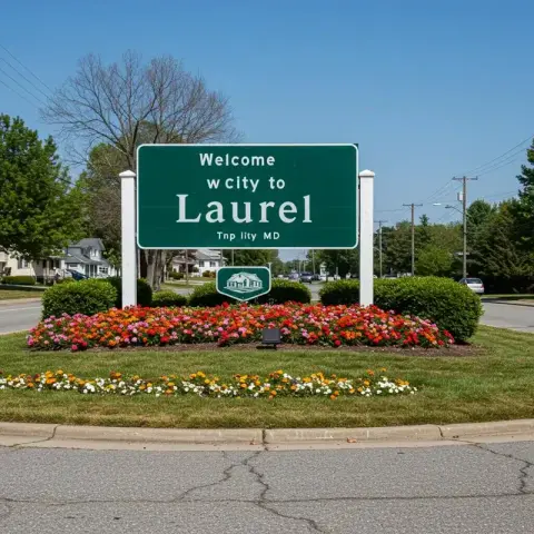 Welcome sign for Laurel, Maryland