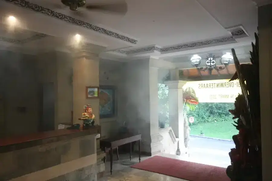 Foggy hotel lobby interior