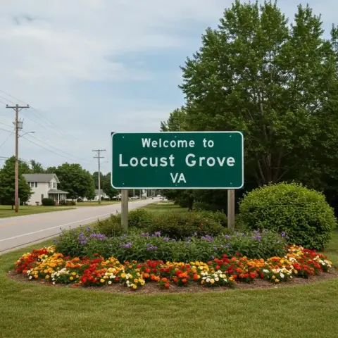 Welcome sign for Locust Grove, VA