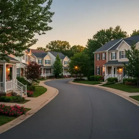 Quiet residential neighborhood at dusk