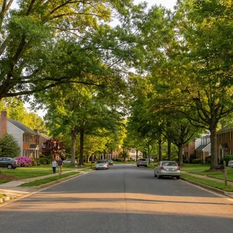 Charming suburban neighborhood in Lorton, Virginia with mature trees and colonial-style homes