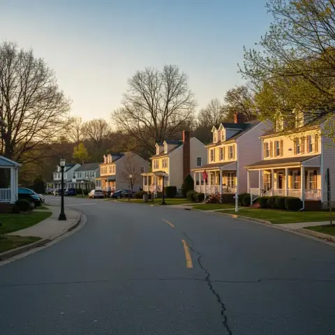 Picturesque suburban neighborhood at sunset