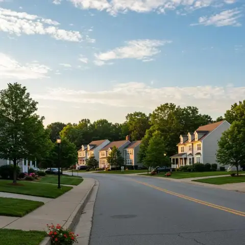 Suburban neighborhood with homes and trees