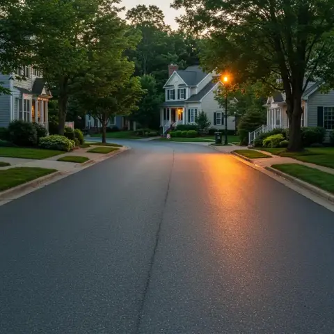 Quiet residential street during dusk