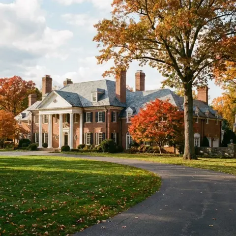 Upscale colonial home in McLean Virginia with mature trees and manicured landscaping