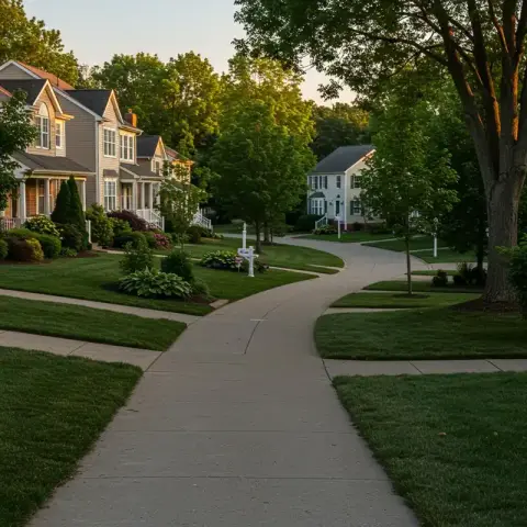 Quiet residential area with houses and trees