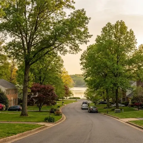 Charming suburban neighborhood in Montclair, Virginia near Lake Montclair with mature trees and well-maintained homes