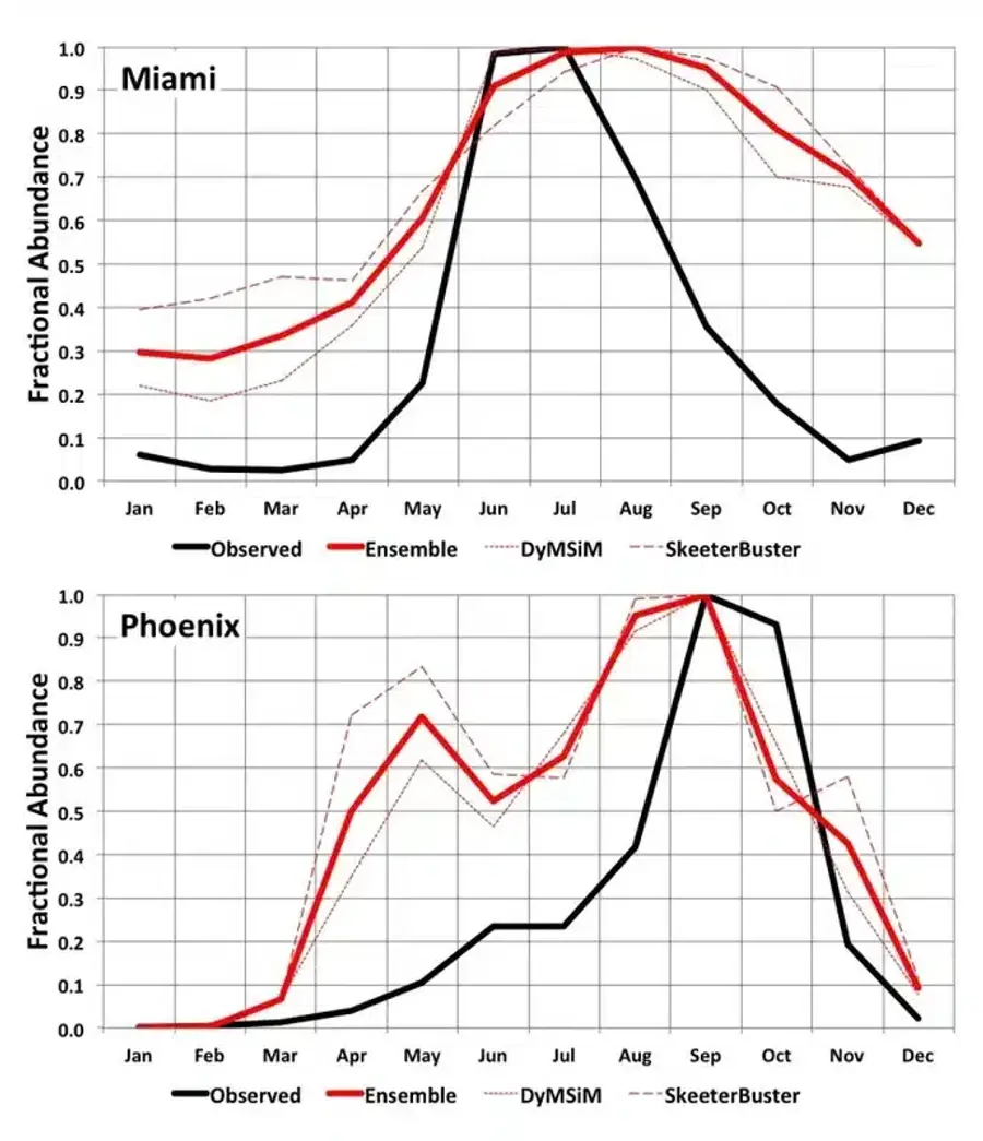 Graph comparing mosquito abundance in Miami and Phoenix