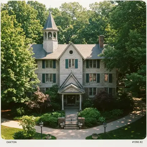 Historic home surrounded by greenery