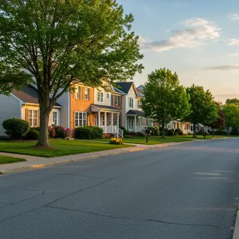 Suburban neighborhood during sunset