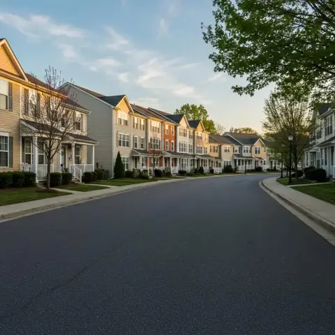 Residential street lined with houses