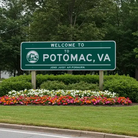 Welcome sign for Potomac, Maryland