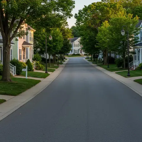 Tree-lined residential street in Fort Washington, Maryland