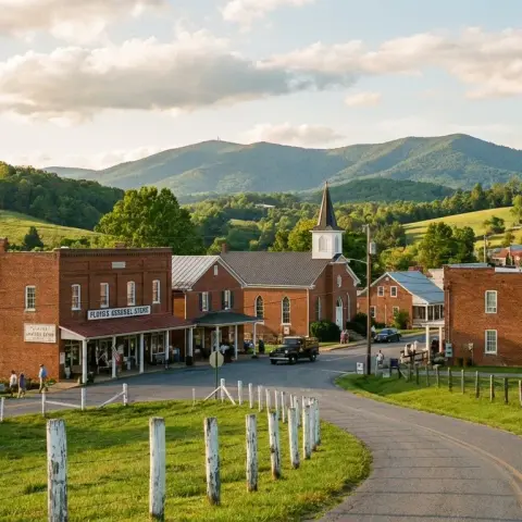 Rolling Virginia countryside near Remington with green hills and Blue Ridge foothills in the background