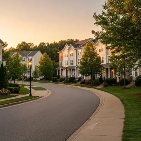 Quiet residential neighborhood at sunset