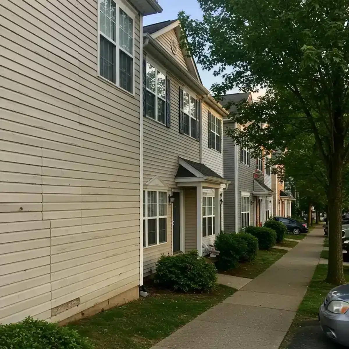Residential homes showing various siding types