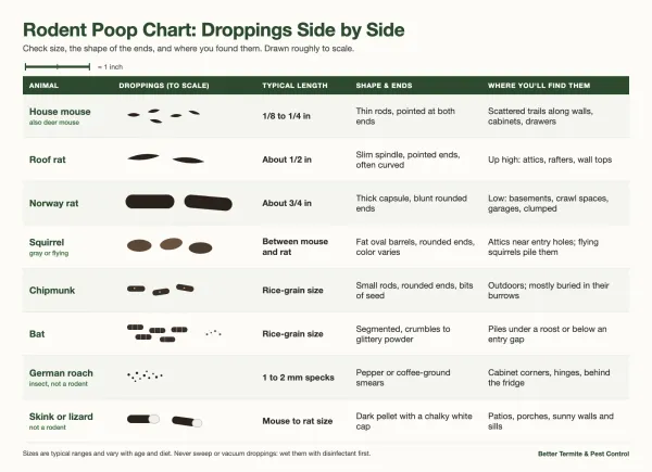 Rodent Poop Chart: Identify Droppings by Size and Shape