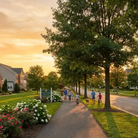 Tree-lined suburban street in the South Riding community of Loudoun County, Virginia